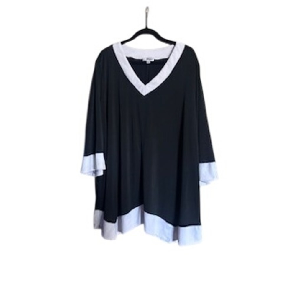 Avenue Black White Colorblock V-Neck Tunic Top 3/4 Sleeve Knit Relaxed Fit XL